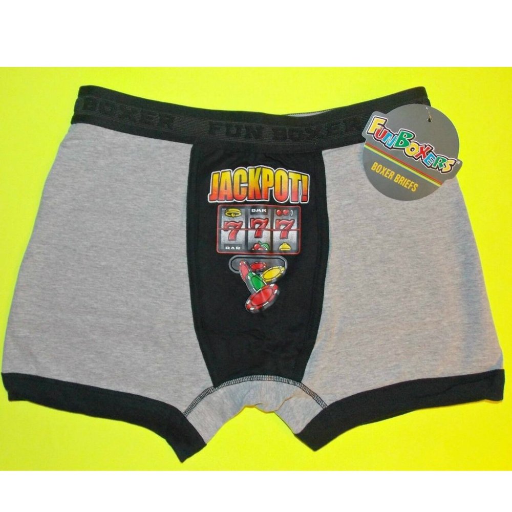 NWT Fun Boxers 'JACKPOT! 777' Fun print Mens cotton Boxer Briefs, Small